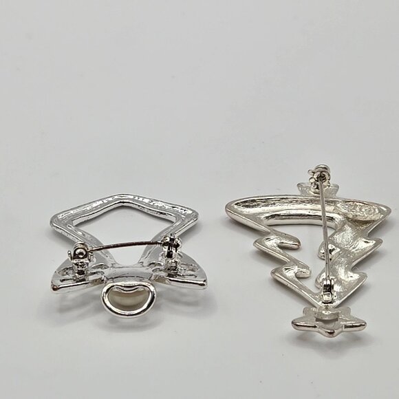 VTG Brooch 2PC Set Christmas Tree Star Prayer Angel Faux Pearl Silver Tone Pins - Picture 7 of 11